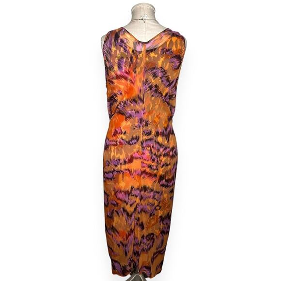 DIANE VON FURSTENBERG 100%Silk Midi Sheath Dress Sleeveless Animal Print Chic L - Picture 5 of 10